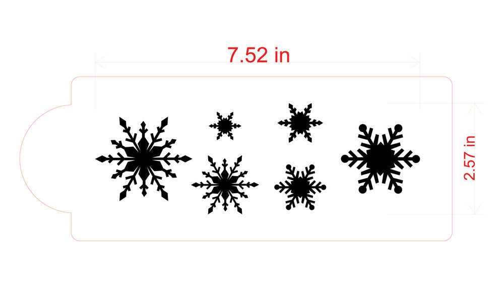 Measurements of Snowflake Cake Stencil Side by Designer Stencils