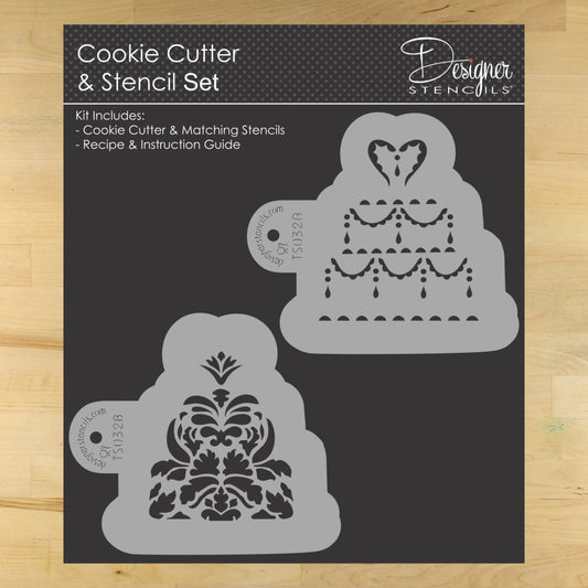 Wedding Cake Cookie Stencil and Cutter Set