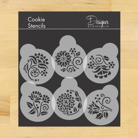 Crewel Flowers Round Cookie Stencil Set by Designer Stencils