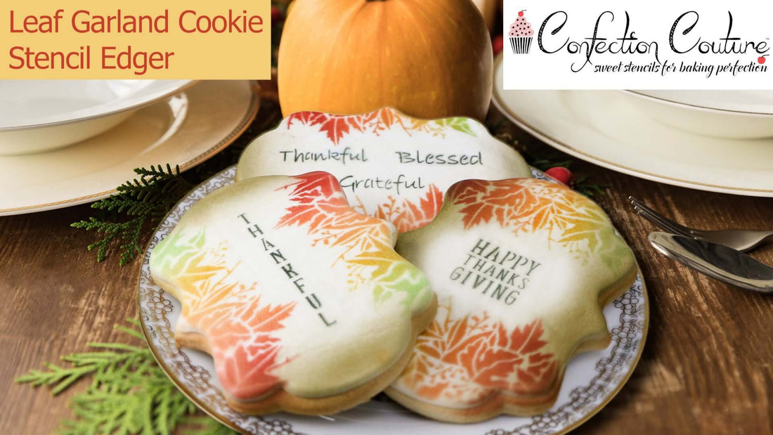 Leaf Garland Cookie Stencil Edger with Julia Usher’s Thanksgiving Place Cards Dynamic Duos Message Set