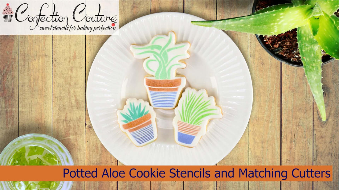 Potted Aloe Accent Cookie Stencil with Matching Cookie Cutters from Confection Couture