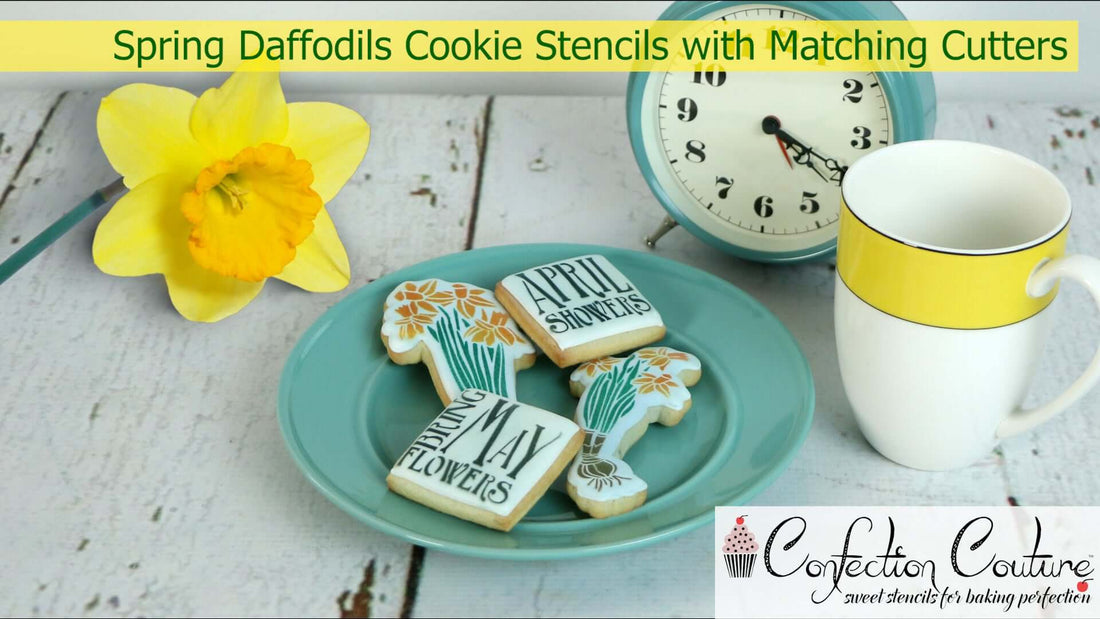 Spring Daffodils Cookie Stencils with Matching Cookie Cutters from Confection Couture