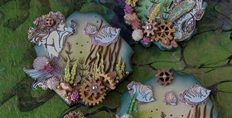 Underwater Ephemera Collage Cookie Using Julia's "Underwater" Background Stencil