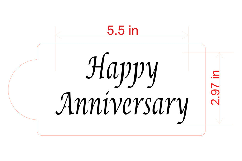 measurements for Happy Anniversary Cake Stencil by Designer Stencils