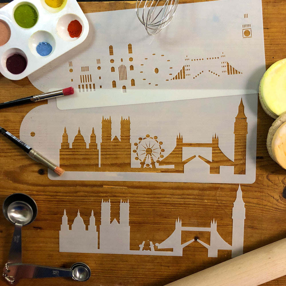 London Detailed Skyline Cake Stencil Side by Designer Stencils