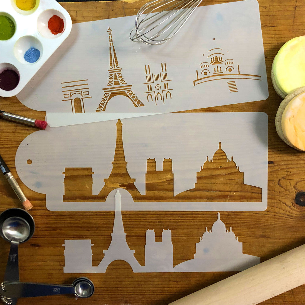 Paris Detailed Skyline Cake Stencil Side by Designer Stencils