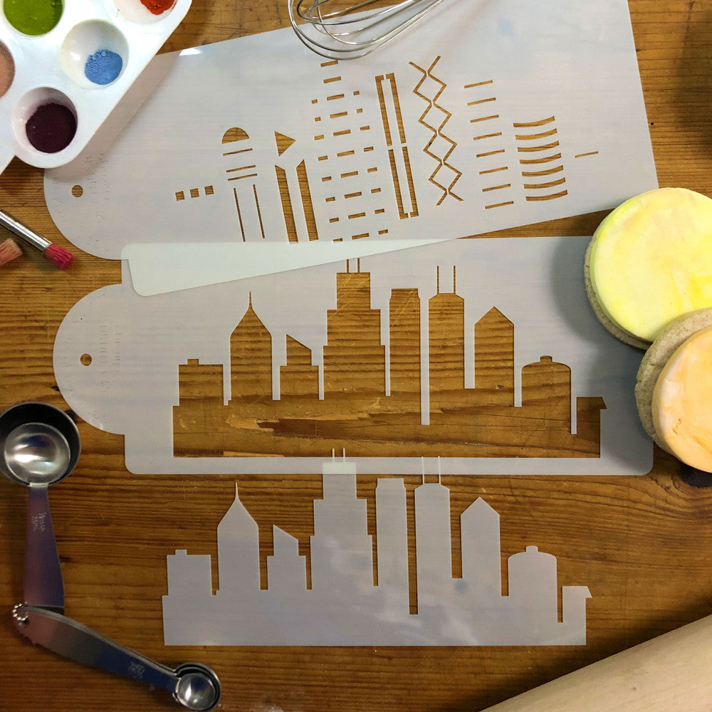 Chicago Detailed Skyline Cake Stencil Side by Designer Stencils