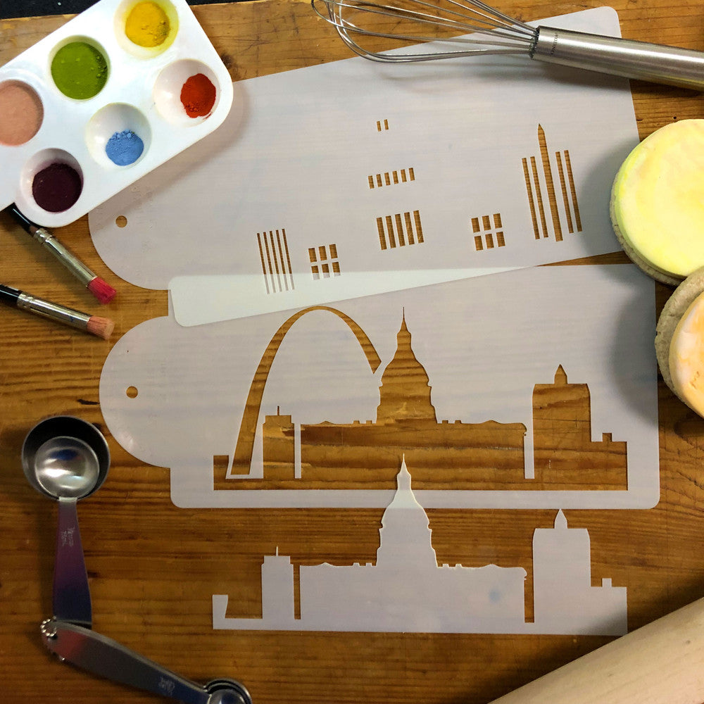 St Louis Detailed Skyline Cake Stencil Side by Designer Stencils
