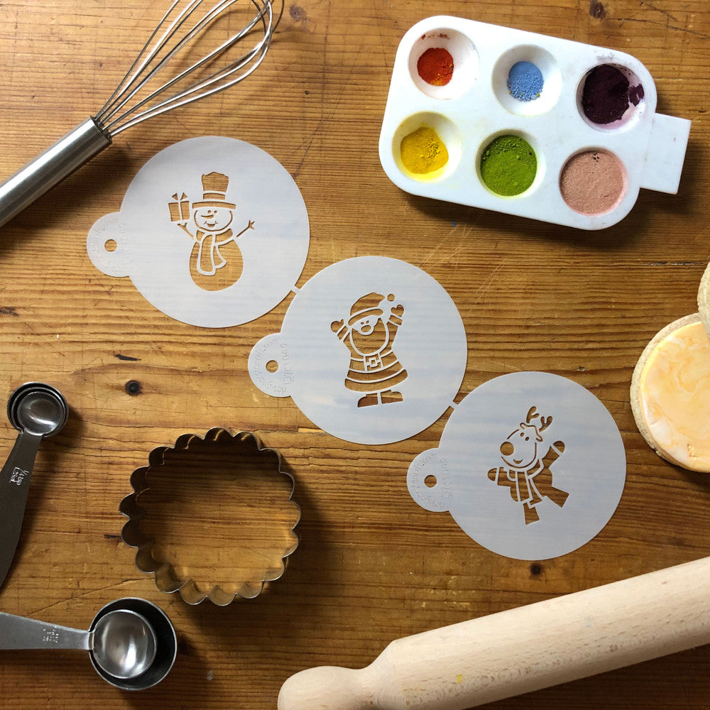 Santa, Snowman and Reindeer Round Cookie Stencil Set Confection Couture Stencils