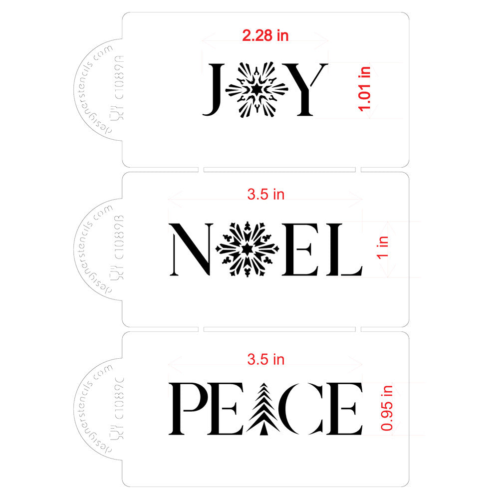 Joy Noel Peace Horizontal Cookie Stencil Set by Designer Stencils Dimensions