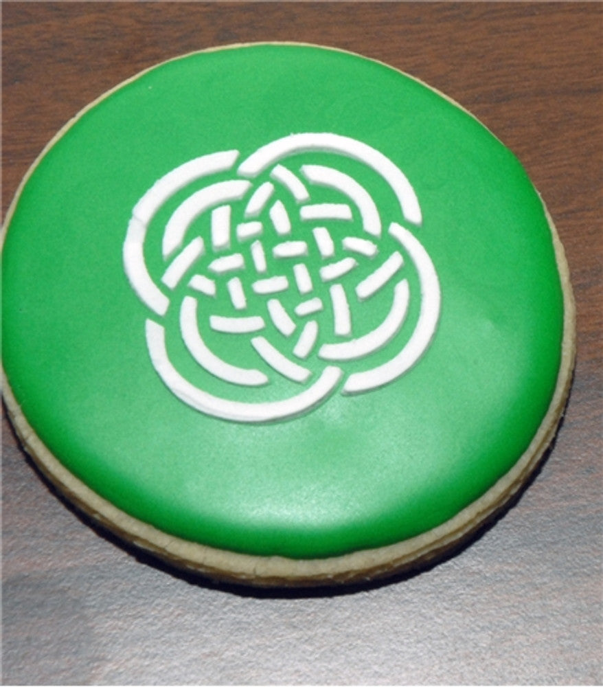 St. Patrick's Day Cookie Iced and Stenciled with Celtic Knots Round Cookie Stencil Set by Designer Stencils