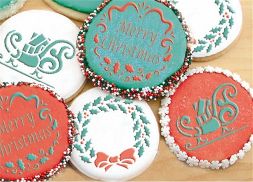 Holiday Christmas Greetings Round Cookie Stencil Set by Designer Stencils