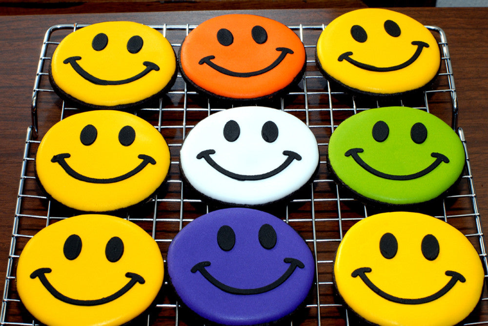 Smiley Face cookies using Peace & Happiness Cookie Stencil Set by Designer Stencils
