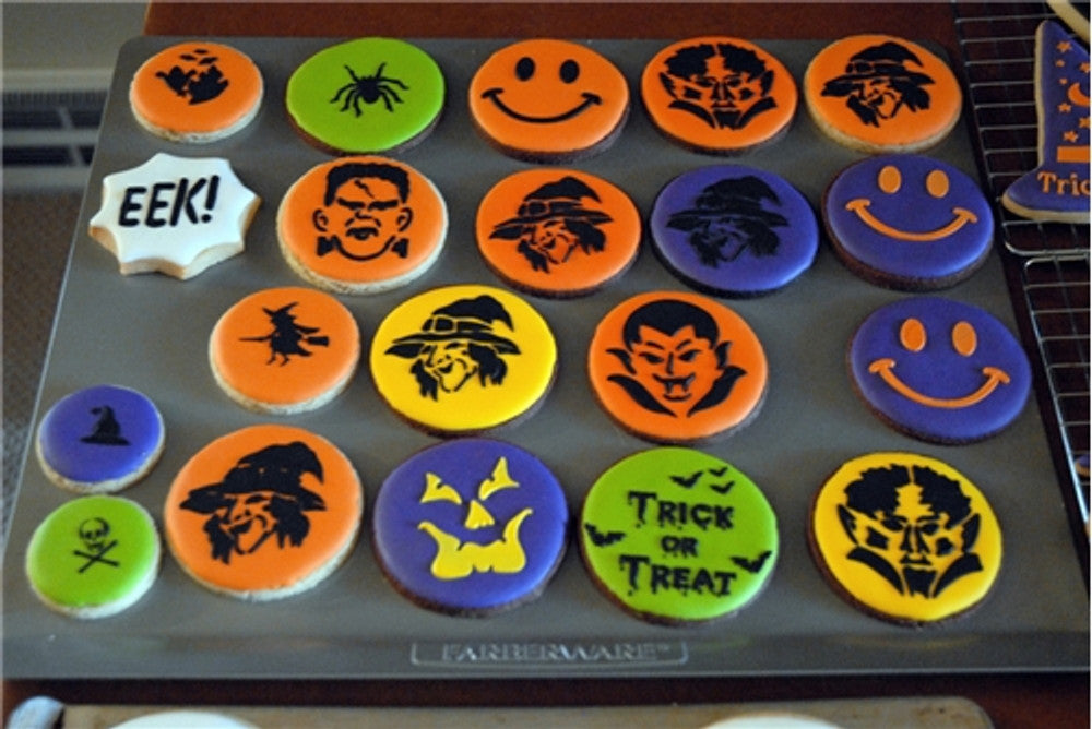 Halloween Monster Faces Round Cookie Stencil Set by Designer Stencils Cookies