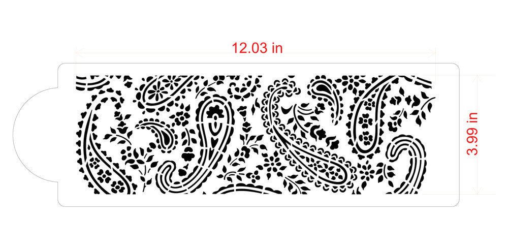 Sizes for the Paisley Cake Stencil Side by Designer Stencils