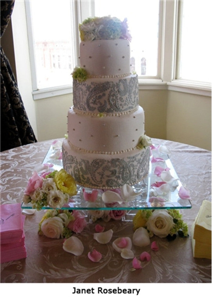 cake decorated with Paisley Cake Stencil Side by Designer Stencils