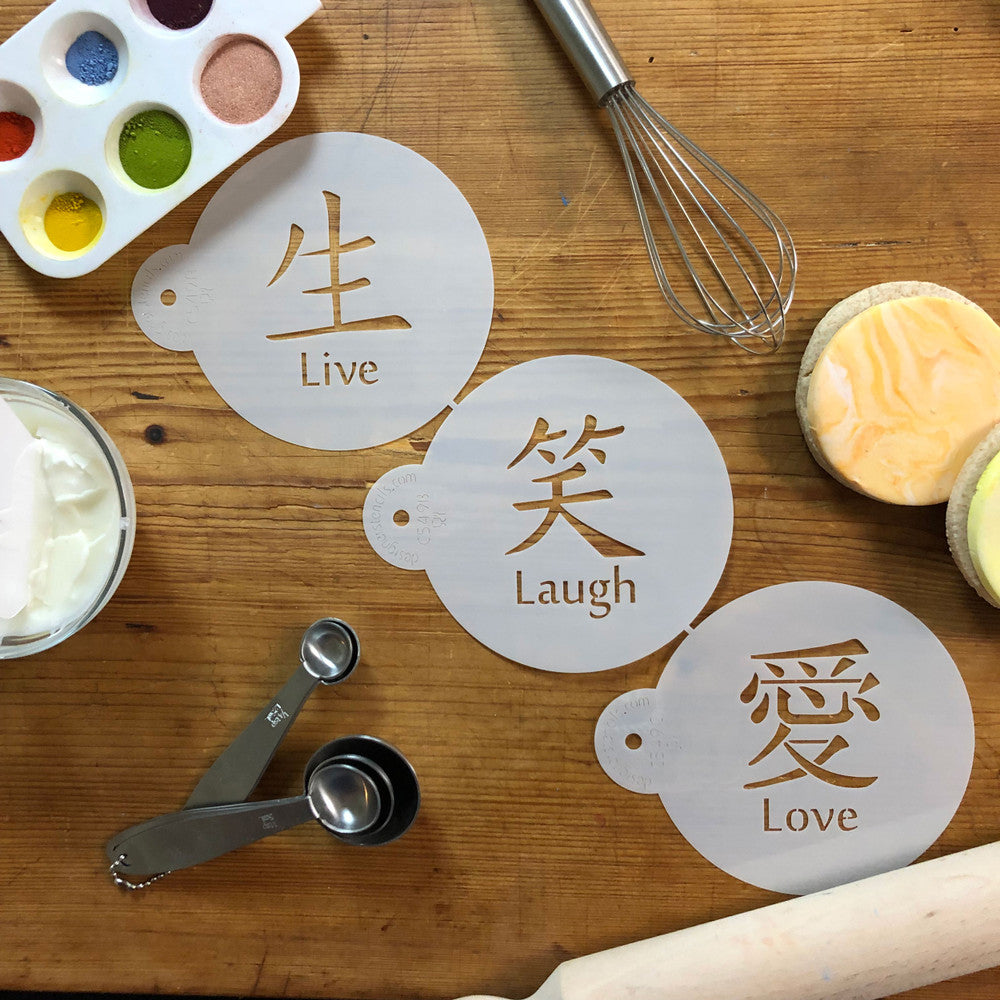 Live Love Laugh Symbols Round Cookie Stencil Set by Designer Stencils