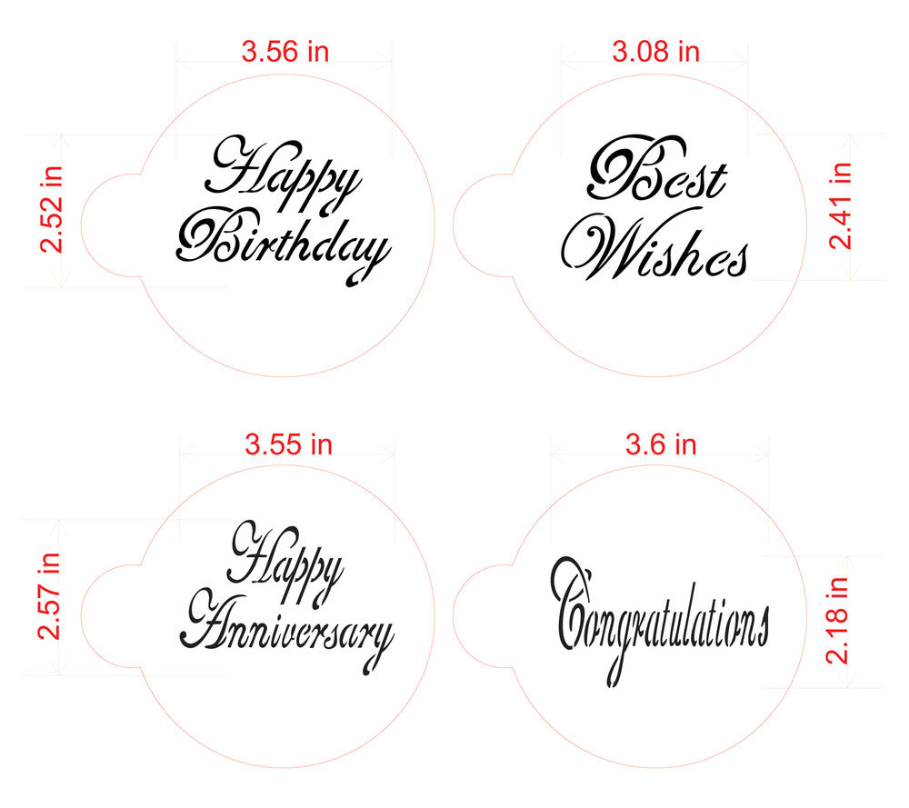 Measurements of Script Celebration Cake Stencil Set by Designer Stencils