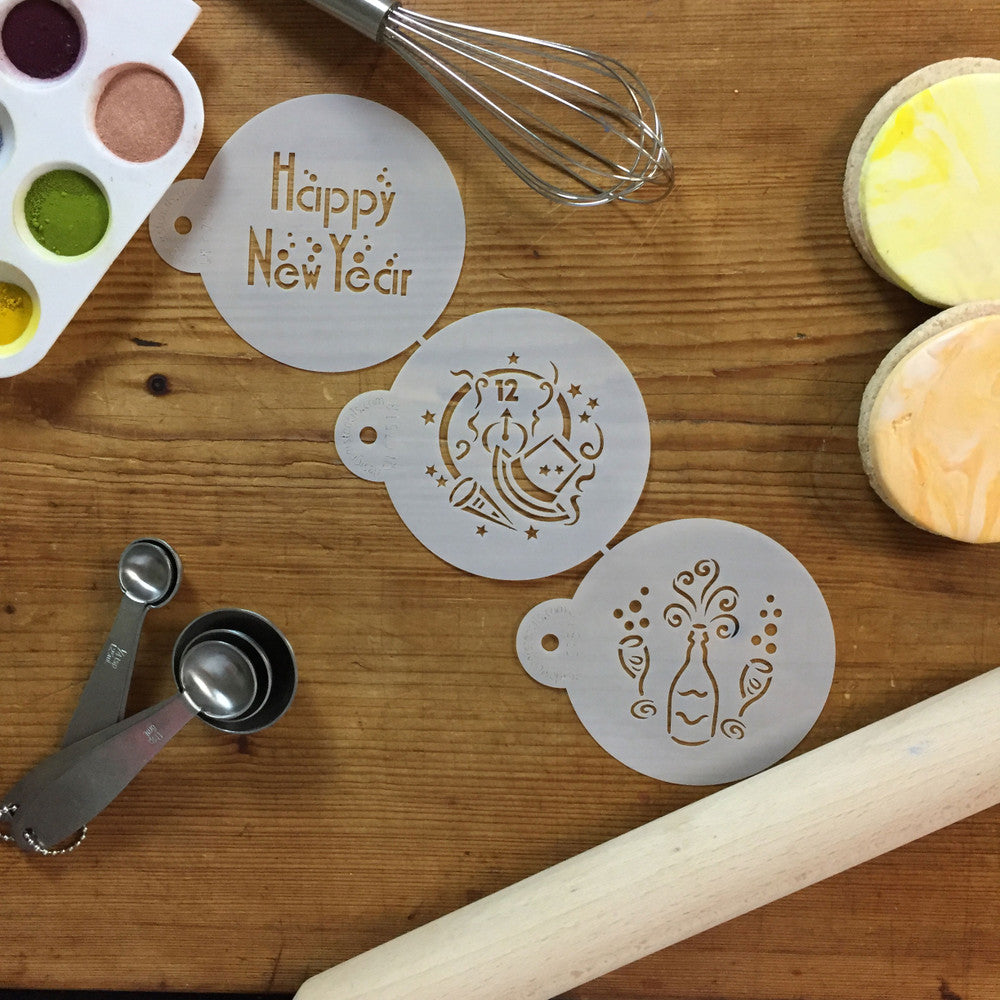 Happy New Year Cookie Round Stencil Set by Designer Stencils