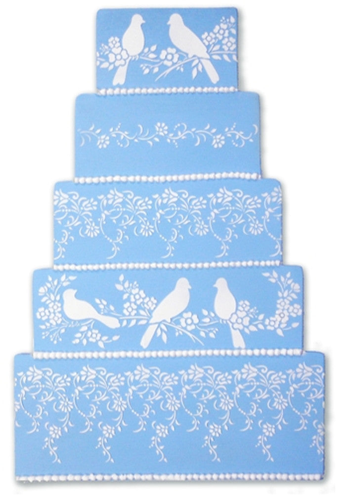 Love Birds Cake Stencil Side by Designer Stencils Cake