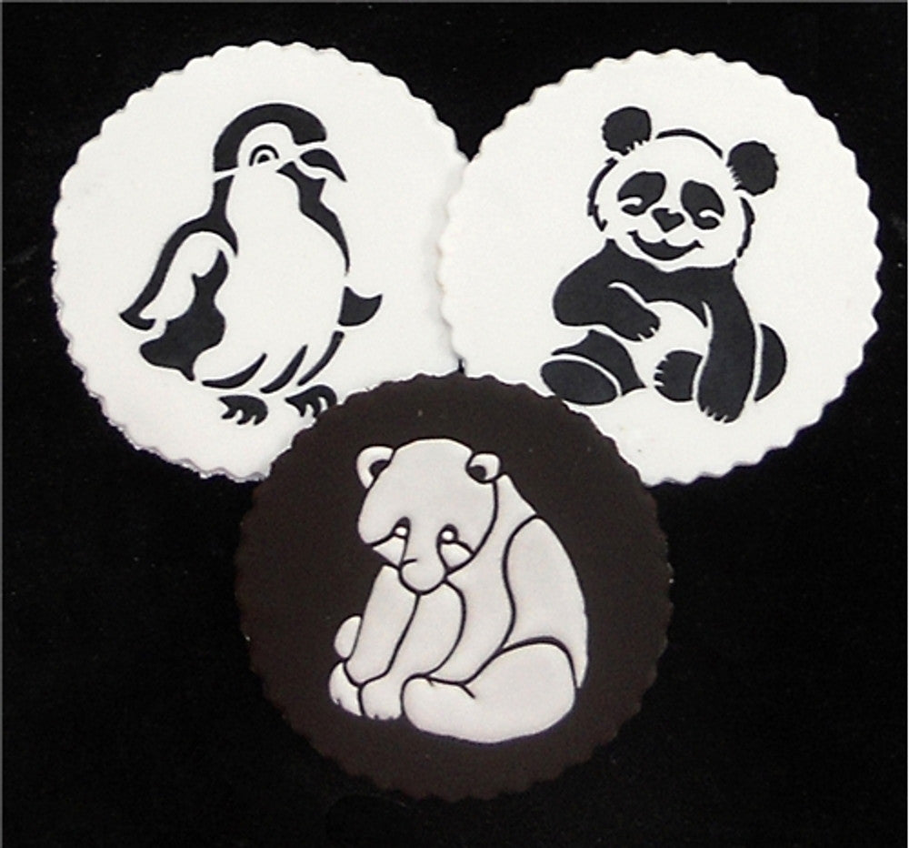 Penguin Panda Polar Bear Round Cookie Stencil Set by Designer Stencils Cookies
