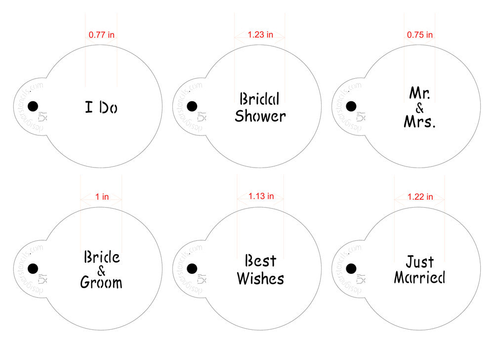 Wedding Sayings Round Cookie Stencil Set by Designer Stencils Dimensions