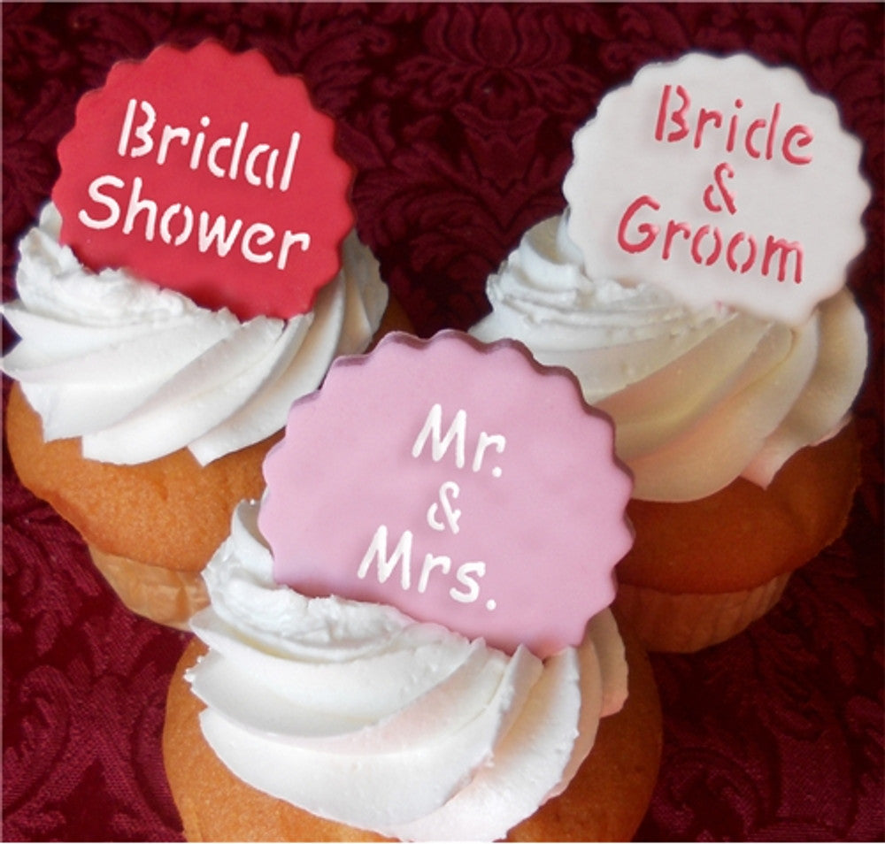 Wedding Sayings Round Cookie Stencil Set by Designer Stencils Cupcake Toppers