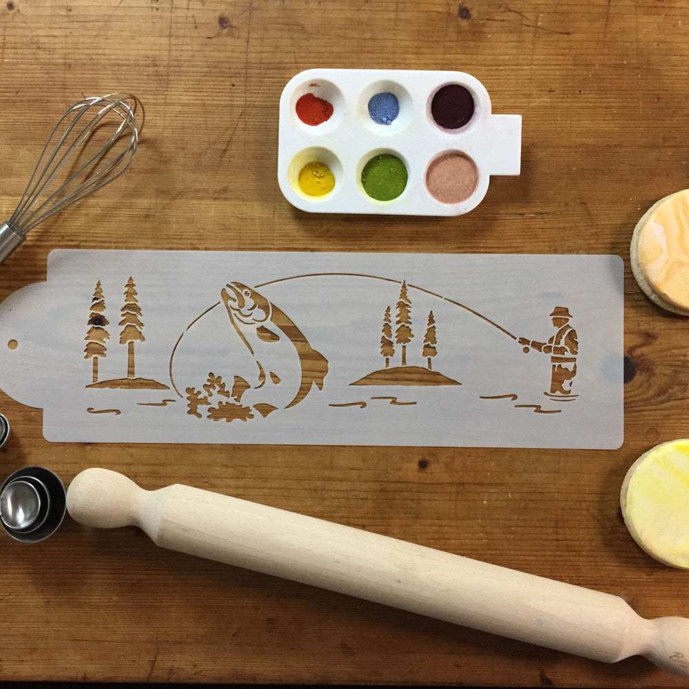 Classic Fly Fishing Cake Stencil for Father's Day Cakes