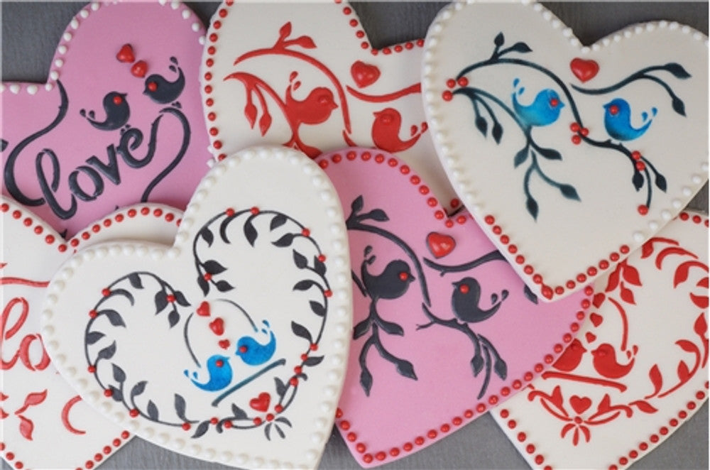 Love Birds Heart Shaped Cookie Stencil Set by Designer Stencils Cookies
