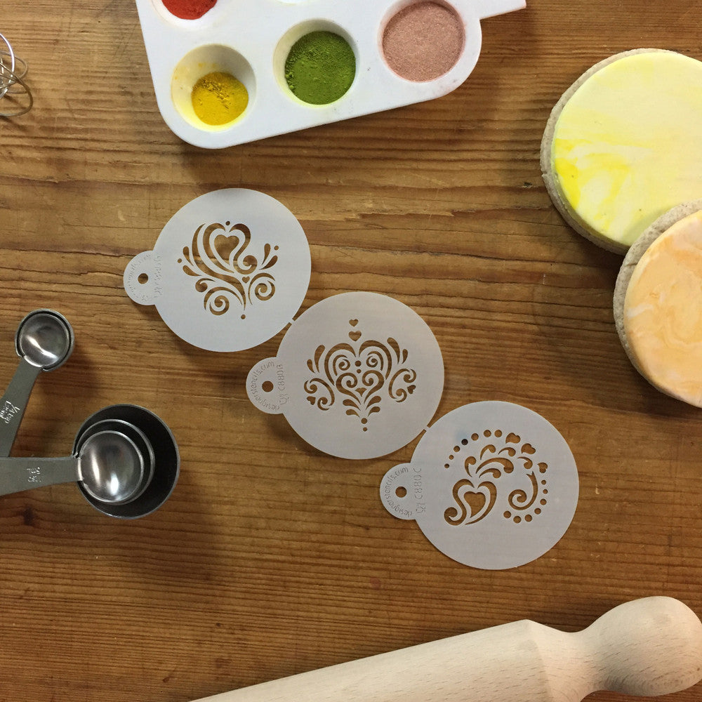 Decorated Cookies using the Amore Round Cookie Stencil Set by Designer Stencils
