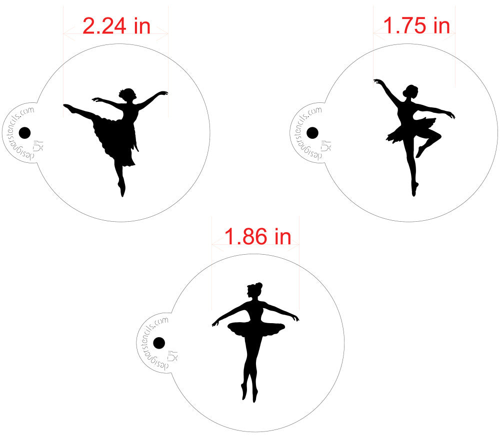 Ballerina Round Cookie Stencil Set by Designer Stencils measurement info