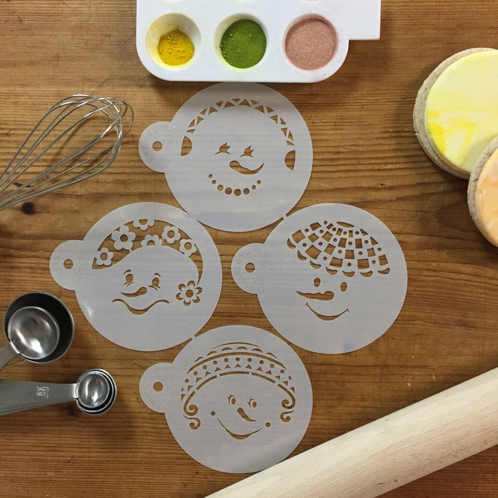 Round Snow Kids Cookie Stencil Set From Designer Stencils Confection Couture Stencils