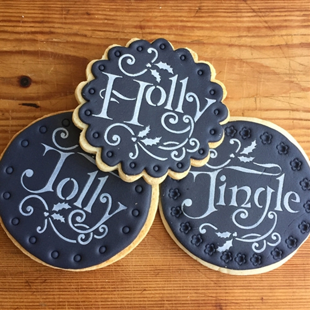 Holly Jolly and Jingle Round Cookie Stencil Set by Designer Stencils