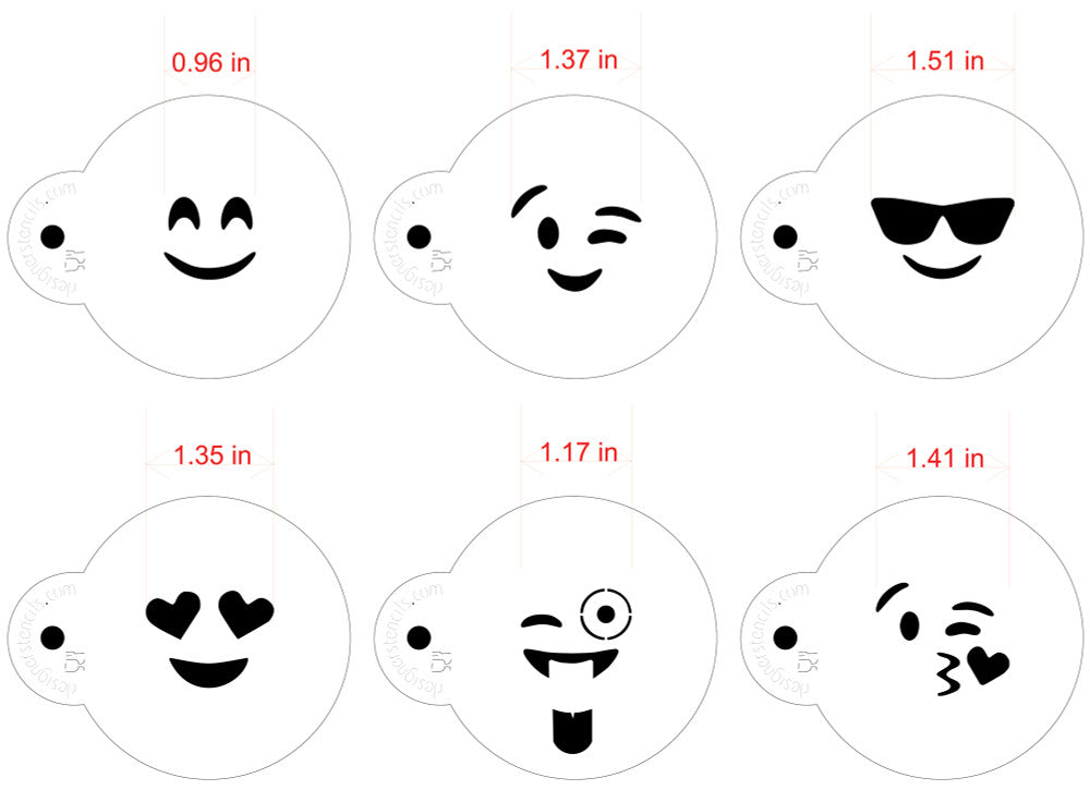 Emojis Cookie or Cupcake Stencil Set by Designer Stencils sizing information Style 1