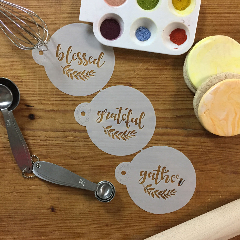 Grateful Blessed Gather Round Cookie Stencil Set by Designer Stencils