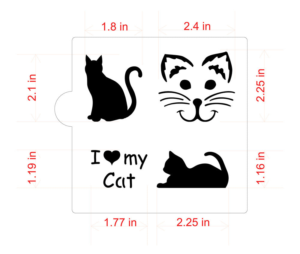 I Love My Cat Cookie Stencil by Designer Stencils Dimensions