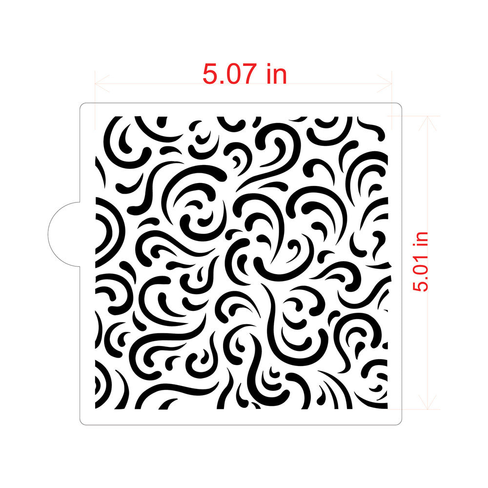 Swirl Allover Pattern Cookie Stencil by Designer Stencils Dimensions