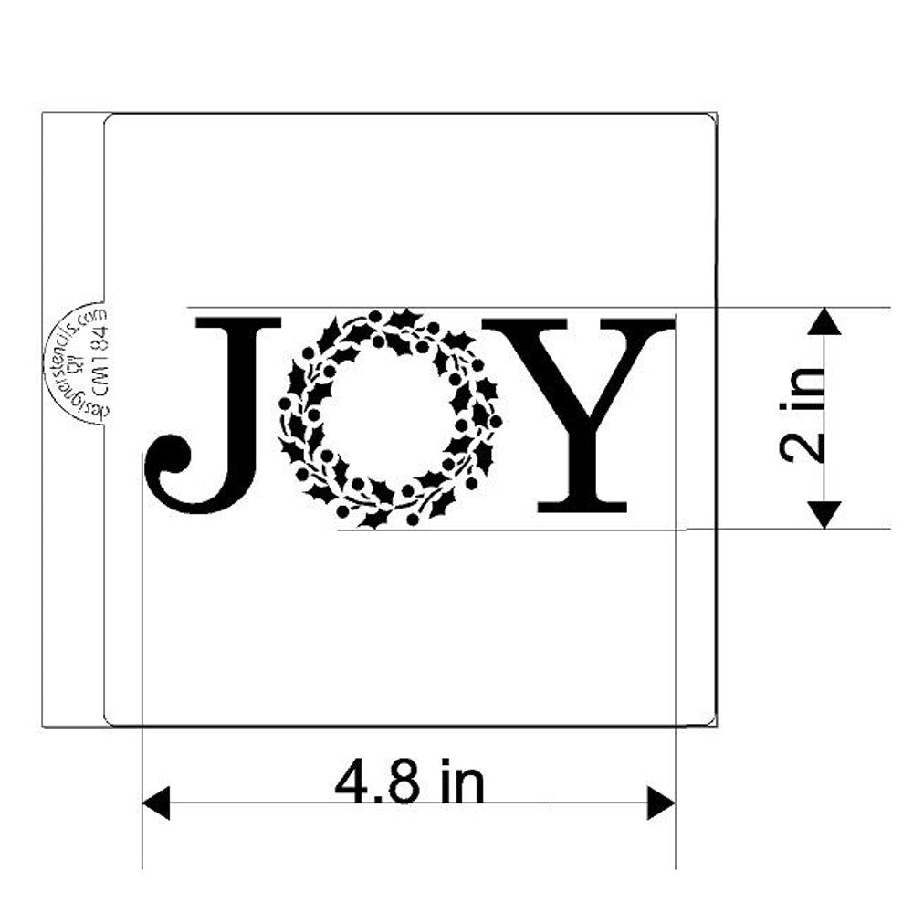 JOY with Holiday Wreath Cookie Stencil by Designer Stencils Dimensions