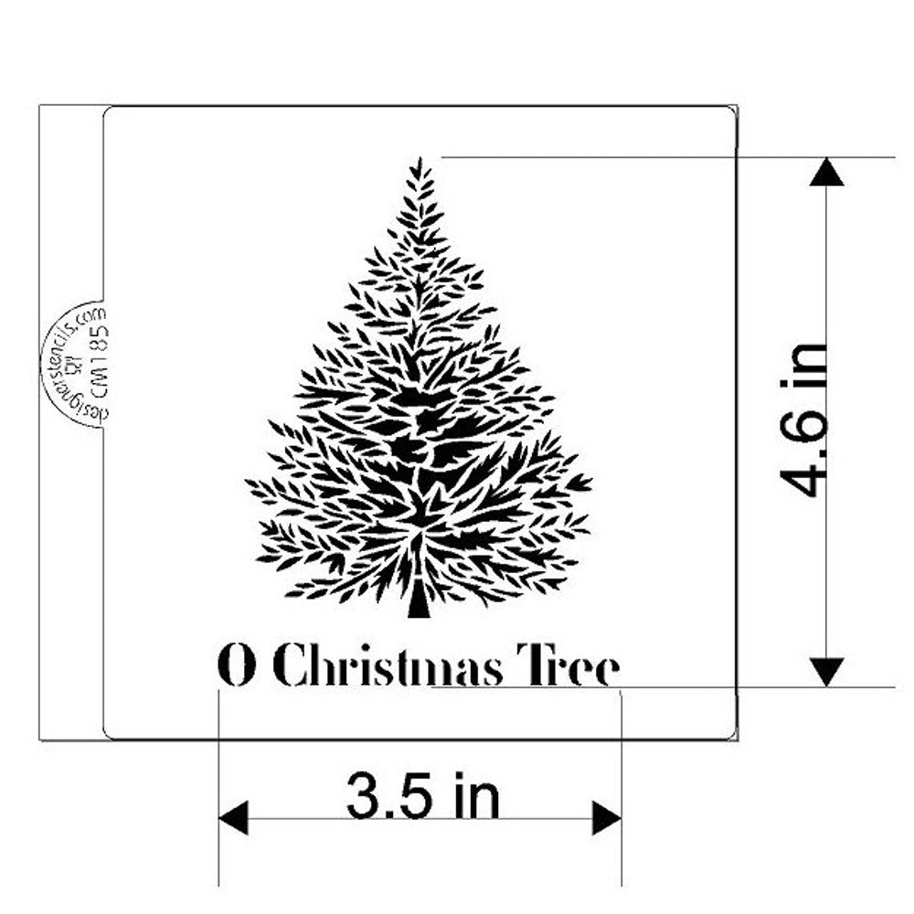 O Christmas Tree Cookie Stencil by Designer Stencils Dimensions