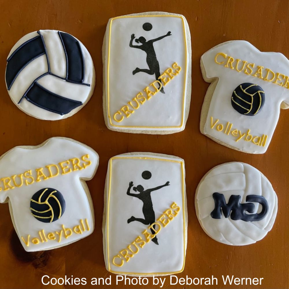 Volleyball Players iced onto cookies using volleyball cookie stencils by Deborah Werner