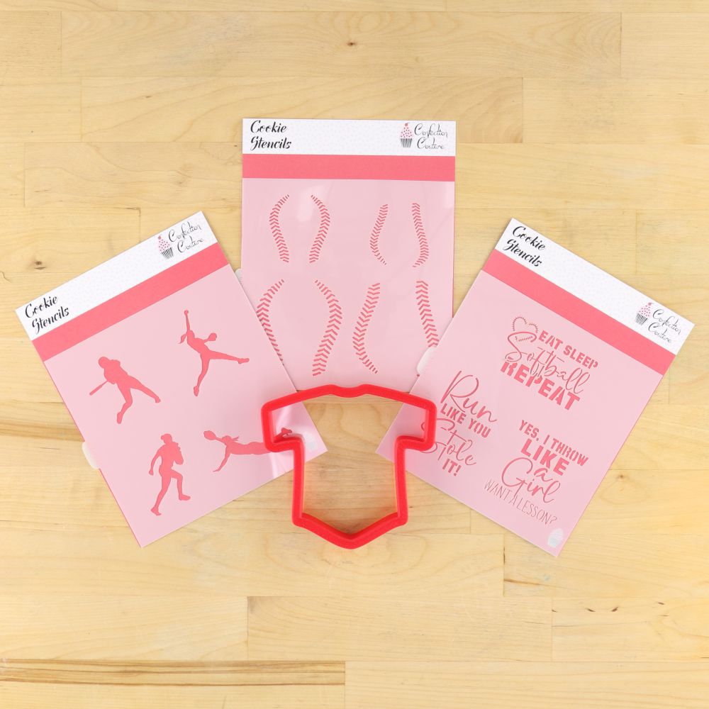Softball Cookie Stencil Bundles with matching cookie cutters
