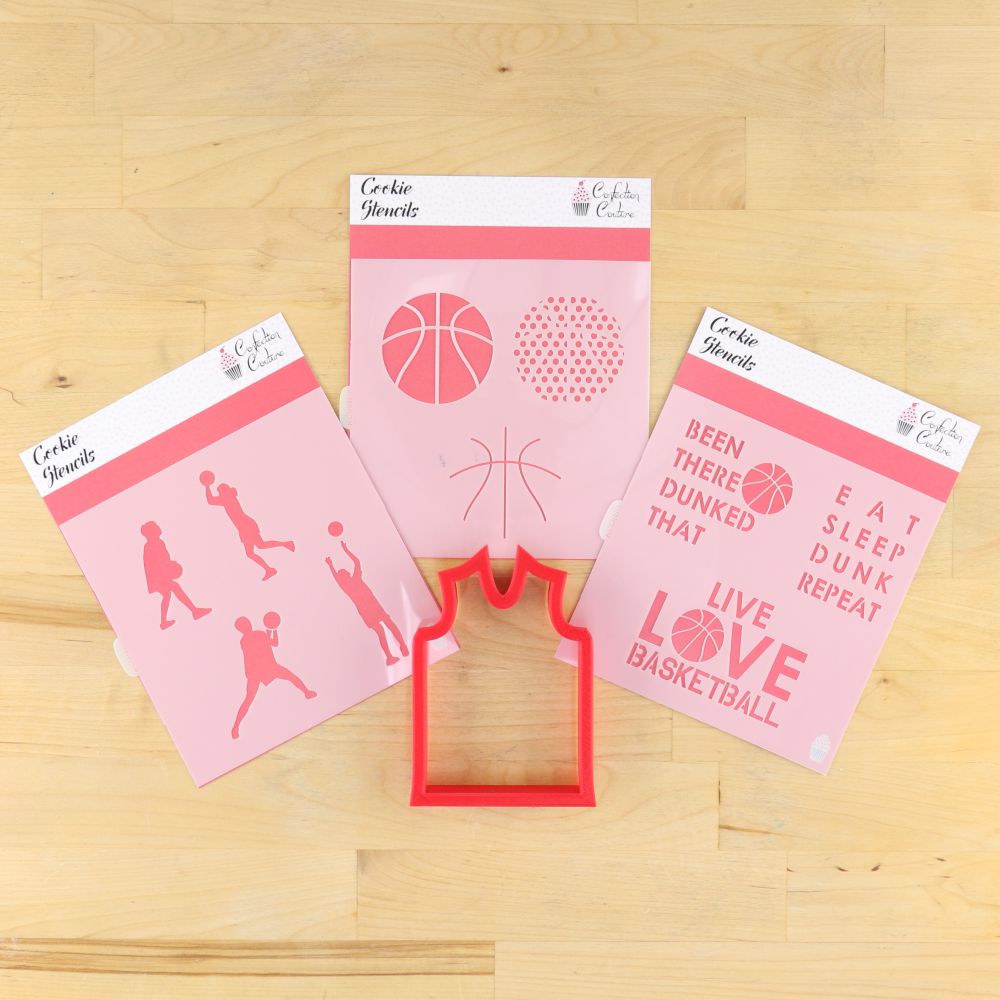 Female Basketball Cookie Stencil Bundles with Matching Cookie Cutters