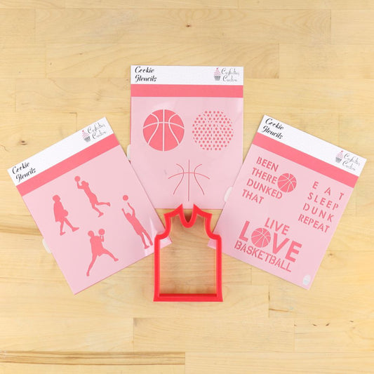 Female Basketball Cookie Stencil Bundles with Matching Cookie Cutters
