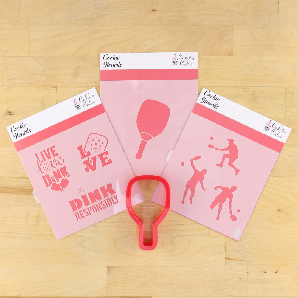 Men's Pickleball Cookie Stencil Bundle With Matching Cookie Cutter