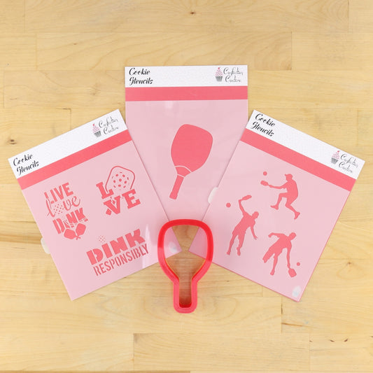 Men's Pickleball Cookie Stencil Bundle With Matching Cookie Cutter