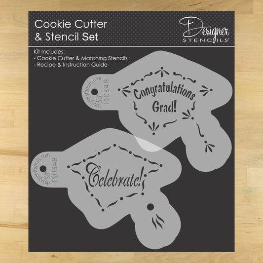 Graduation Cap Cookie Stencil and Cutter Set by Designer Stencils