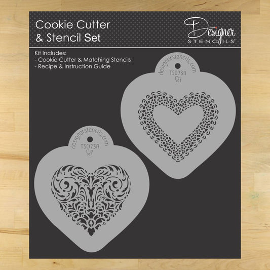 Lace Heart Cookie Stencil and Cutter Set