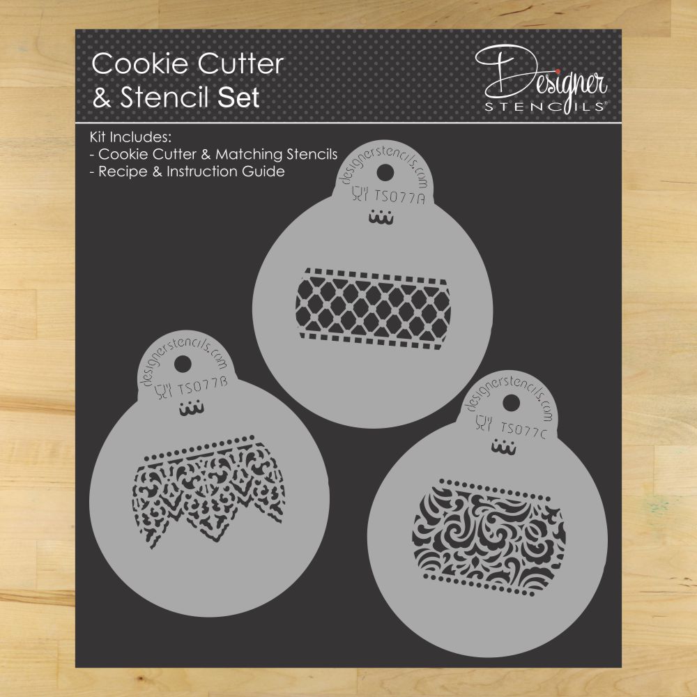Lace Ball Ornament Cookie Stencil and Cutter Set
