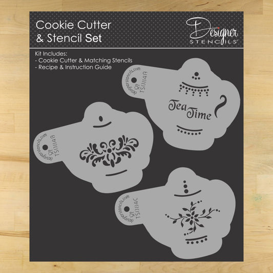 Teapot for Tea Time Cookie Stencil and Cutter Set