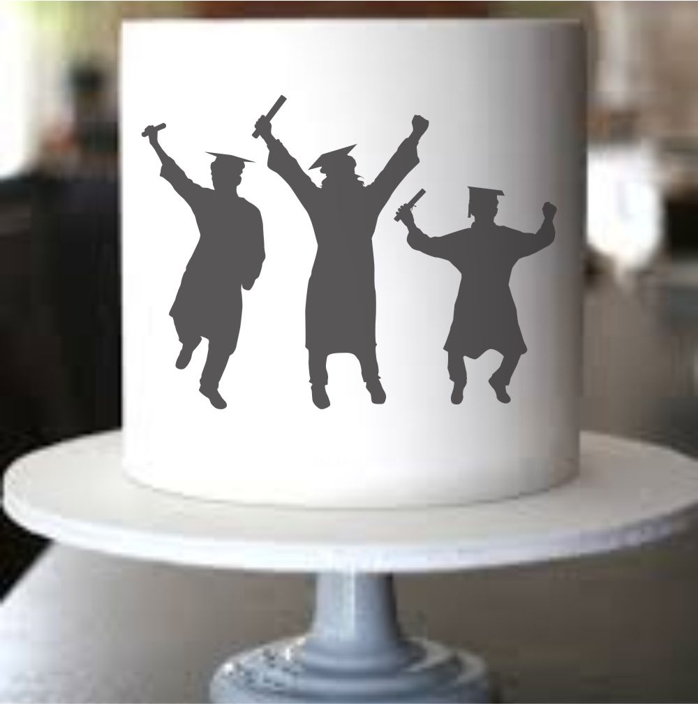 graduation barrel cake made with cake stencil and buttercream